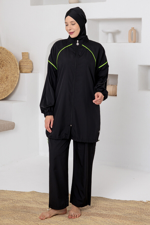 Full Coverage Plus Size Sports Lycra Modest Swimsuit Set 1805 Black05 - Thumbnail