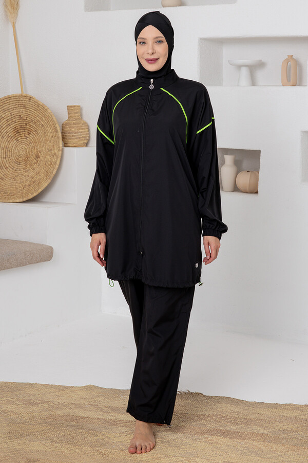 Full Coverage Plus Size Sports Lycra Modest Swimsuit Set 1805 Black05 - Thumbnail