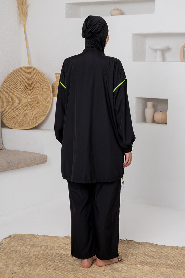 Full Coverage Plus Size Sports Lycra Modest Swimsuit Set 1805 Black05 - Thumbnail