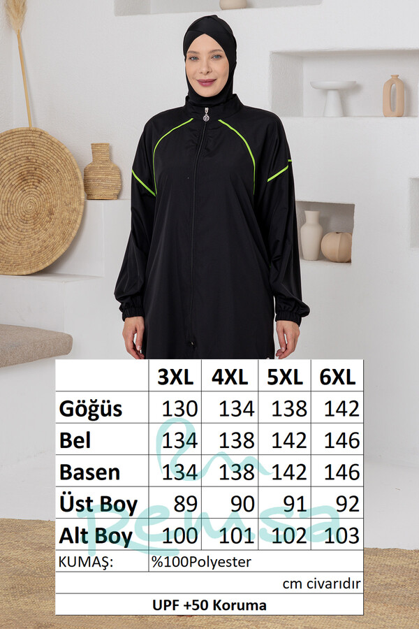 Full Coverage Plus Size Sports Lycra Modest Swimsuit Set 1805 Black05 - Thumbnail