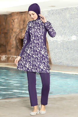 Armes - Full Coverage Stretch Modest Swimsuit 1265-178 Purple