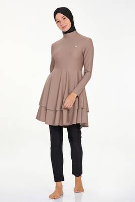 Adasea - Full-Coverage Stretchy Modest Swimsuit Binna 4442 Beige Adasea - Full-Coverage Stretchy Modest Swimsuit Binna 4442 Beige