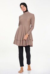 Adasea - Full-Coverage Stretchy Modest Swimsuit Binna 4442 Beige