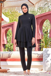 Adasea - Full-Coverage Stretchy Modest Swimsuit Binna 4442 Black