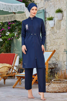 Maresiva - Full-Covered Parachute Modest Swimwear Levy 8287 Dark Navy Maresiva - Full-Covered Parachute Modest Swimwear Levy 8287 Dark Navy