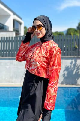 Remsa - Fully Covered Hijab Swimsuit 2322 Pera Orange Remsa - Fully Covered Hijab Swimsuit 2322 Pera Orange