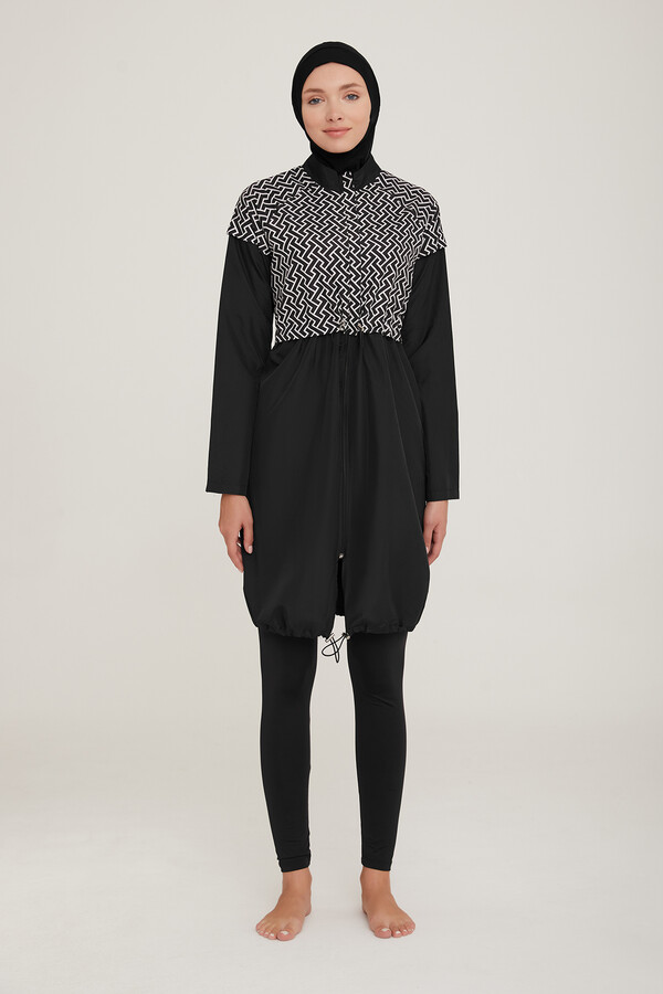 Fully Covered Hijab Swimsuit Huno 1 1321 Black Remsa Swimwear