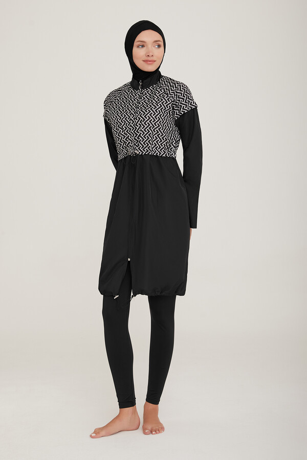 Fully Covered Hijab Swimsuit Huno 1 1321 Black Remsa Swimwear