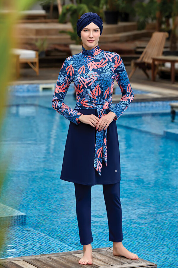 Fully Covered Hijab Swimsuit Jeny1 8021 Dark Navy Blue Remsa Swimwear