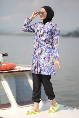 Remsa - Fully Covered Hijab Swimsuit Parachute Purple Peri Black (1)