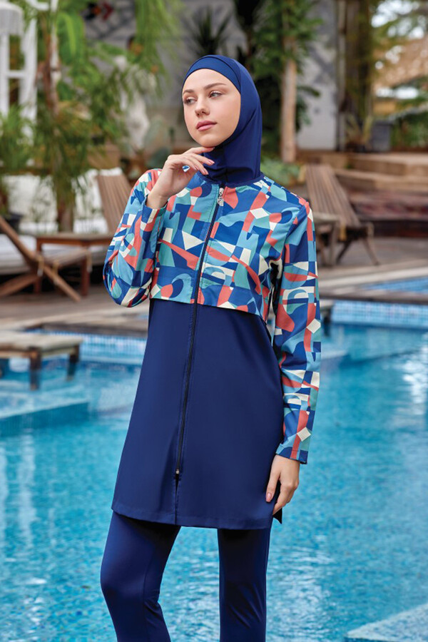 Fully Covered Hijab Swimsuit Sadun 1 9057 Dark Navy Blue Remsa