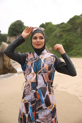 Emayo - Adasea Fully Covered Hijab Swimsuit 1252 Anthracite Color