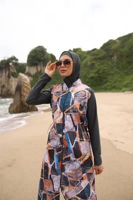 Emayo - Adasea Fully Covered Hijab Swimsuit 1252 Anthracite Color (1)
