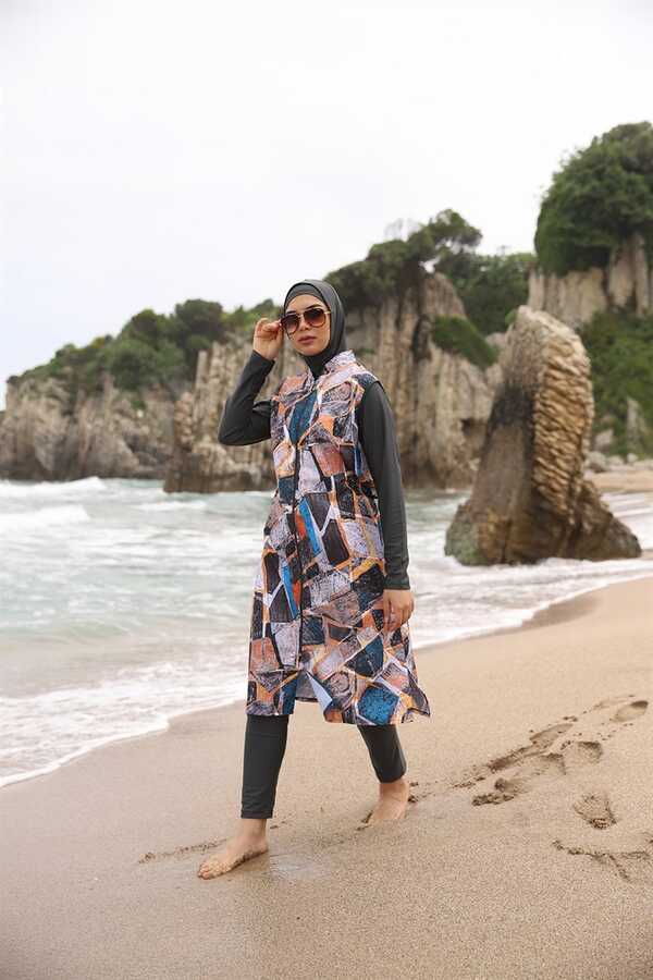 Adasea Fully Covered Hijab Swimsuit 1252 Anthracite Color - Thumbnail