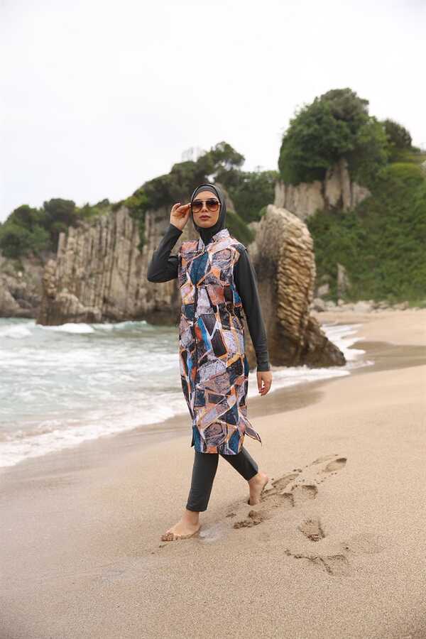 Adasea Fully Covered Hijab Swimsuit 1252 Anthracite Color - Thumbnail