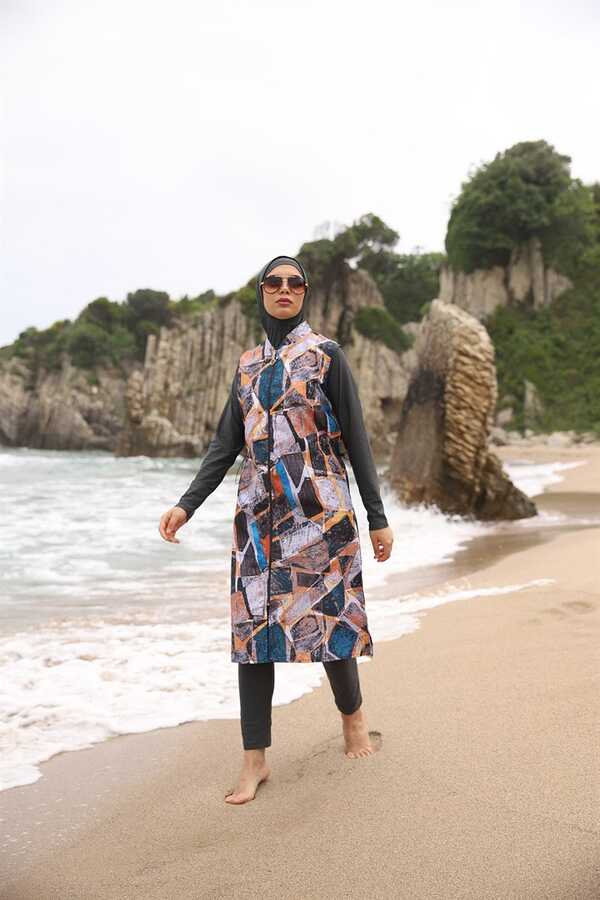 Adasea Fully Covered Hijab Swimsuit 1252 Anthracite Color - Thumbnail