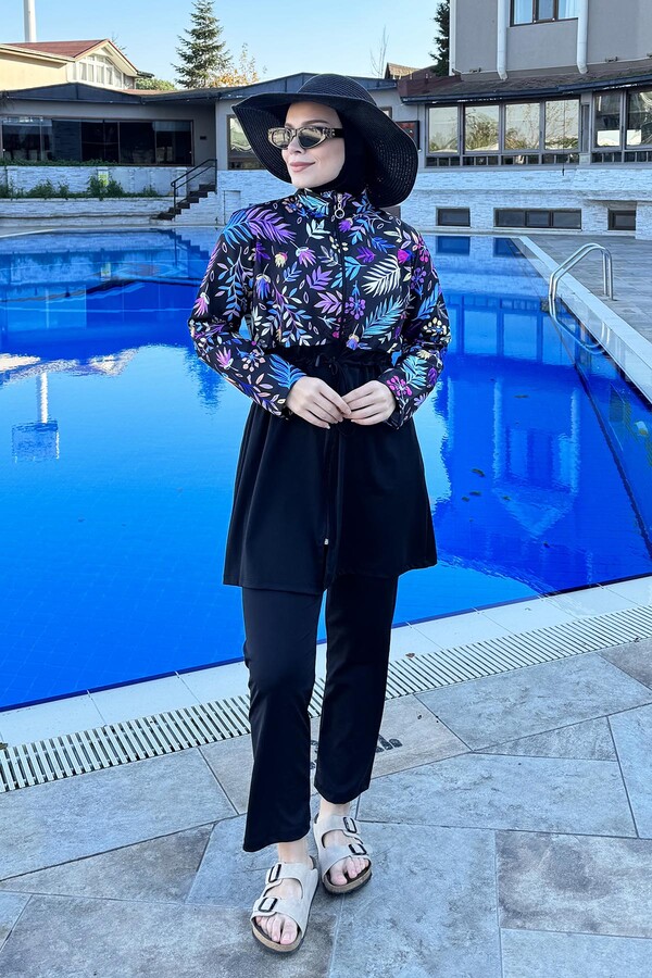 Fully Covered Woven Hijab Swimsuit T244-249 - Thumbnail