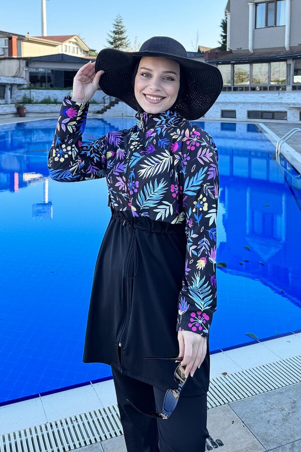 Fully Covered Woven Hijab Swimsuit T244-249 - Thumbnail