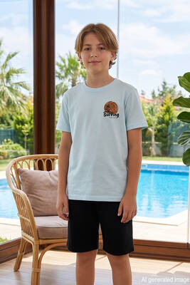 Remsa - Genç Erkek Çocuk Kısa Kol Şortlu Pijama Takımı 4357 Mint