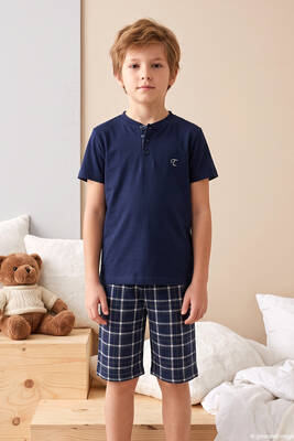Remsa - Genç Erkek Çocuk Kısa Kol Şortlu Pijama Takımı 4369 Lacivert01