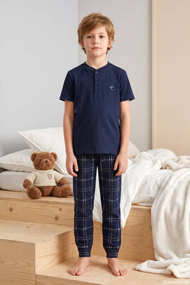 Remsa - Genç Erkek Çocuk Kısa Kol Şortlu Pijama Takımı 4371 Lacivert03 (1)