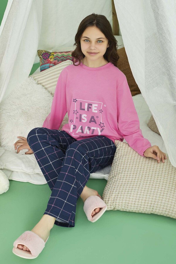 Genç Kız Aydoğan Pamuklu Pijama Takımı 240772 Pembe - Thumbnail