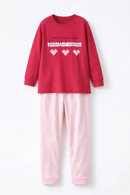 Remsa - Genç Kız Çocuk Pamuklu Desenli Pijama Takımı 8412 Fuşya02 (1)