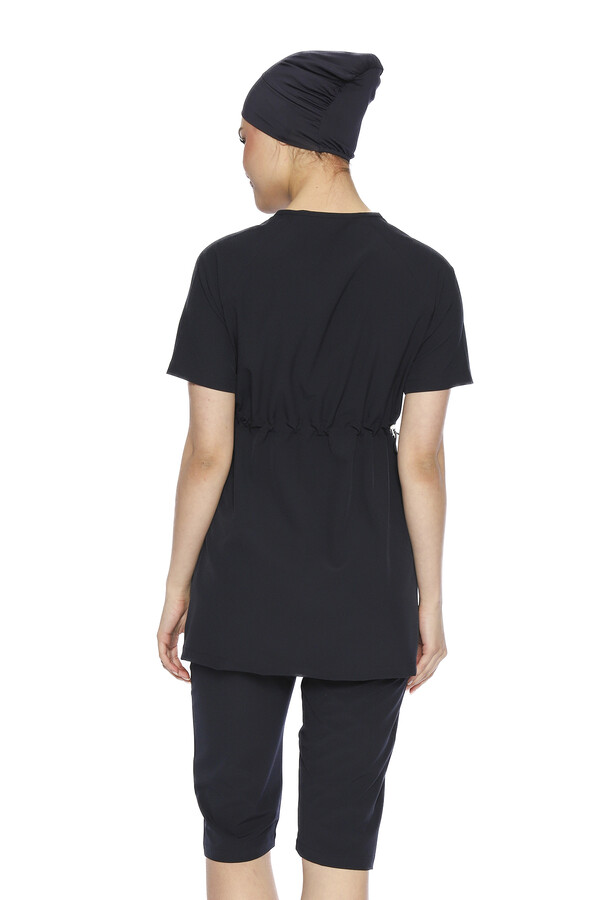 Genç Kız Spor Likra Kısa Kollu Yarı Kapalı Tesettür Mayo 6369 Koyu Lacivert - Thumbnail