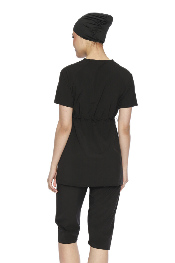 Genç Kız Spor Likra Kısa Kollu Yarı Kapalı Tesettür Mayo 6369 Siyah01 - Thumbnail