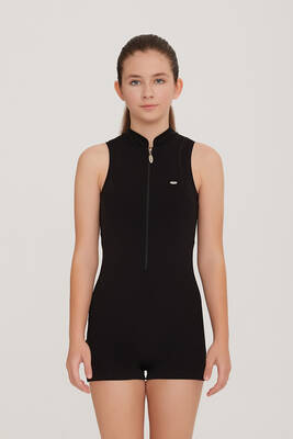 Remsa Mayo - Genç Tulum Kolsuz Şortlu Yarı Kapalı Likralı Yüzücü Mayo Fleck 5910 Siyah Remsa Mayo