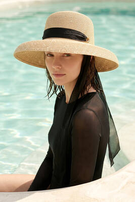 Remsa - Geniş Kenarlı Kurdele Bağlama Detay Bombeli Hasır Şapka 2126 Bej