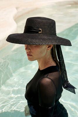 Remsa Mayo - Geniş Kenarlı Kurdele Bağlama Detay Bombeli Hasır Şapka 2126 Siyah