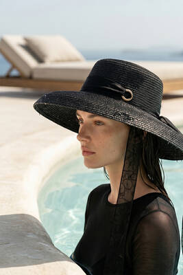 Remsa Mayo - Geniş Kenarlı Kurdele Bağlama Detay Bombeli Hasır Şapka 2126 Siyah (1)