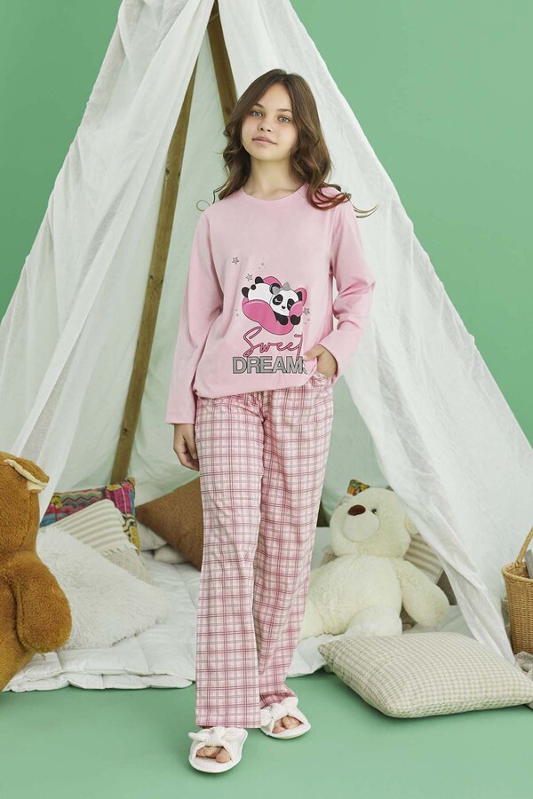 Girls' Cotton Pajama Set in Powder Pink - Thumbnail