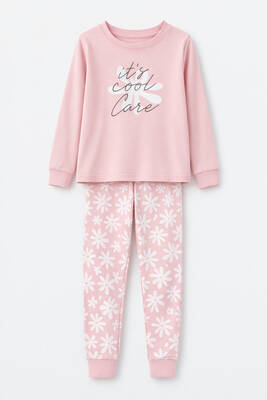 Remsa - Girls' Cotton Satin Pajama Set in Powder Pink 6613 (1)