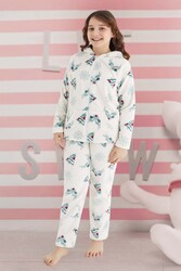 Aydogan - Girl's Patterned Polar Pajama Set in Ecru