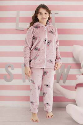 Aydogan - Girls' Patterned Polar Pajama Set in Powder Pink (1)
