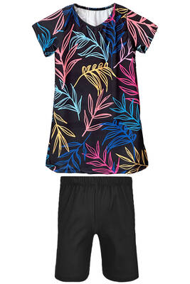 Remsa - Girls Short Sleeve Half Covered Swimsuit with Leggings R5005 Beren (1) Remsa - Girls Short Sleeve Half Covered Swimsuit with Leggings R5005 Beren (1)