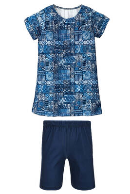 Remsa - Girls Short Sleeve Half Covered Swimsuit with Leggings R5005 Rabia (1) Remsa - Girls Short Sleeve Half Covered Swimsuit with Leggings R5005 Rabia (1)