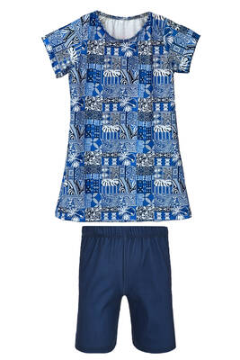 Remsa - Girls Short Sleeve Half Covered Swimsuit with Leggings R5005 Saliha (1) Remsa - Girls Short Sleeve Half Covered Swimsuit with Leggings R5005 Saliha (1)