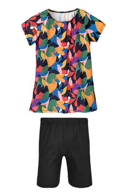 Remsa - Girls Short Sleeve Half Covered Swimsuit with Leggings R5005 Sariye (1) Remsa - Girls Short Sleeve Half Covered Swimsuit with Leggings R5005 Sariye (1)