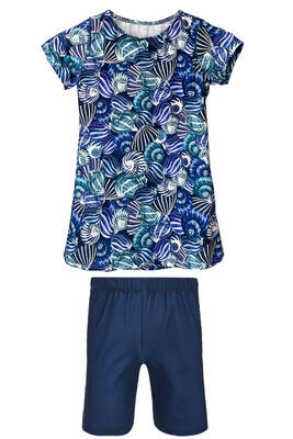 Remsa - Girls Short Sleeve Half Covered Swimsuit with Leggings R5005 Shells Remsa - Girls Short Sleeve Half Covered Swimsuit with Leggings R5005 Shells