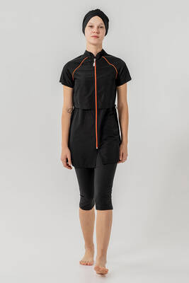 Adasea - Girls' Short Sleeve Semi-Covered Swimsuit 1904 Black (1) Adasea - Girls' Short Sleeve Semi-Covered Swimsuit 1904 Black (1)