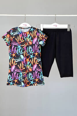 Remsa - Girls' Short Sleeve Stretchy Legging Semi-Covered Swimsuit R5004 Coral (1) Remsa - Girls' Short Sleeve Stretchy Legging Semi-Covered Swimsuit R5004 Coral (1)