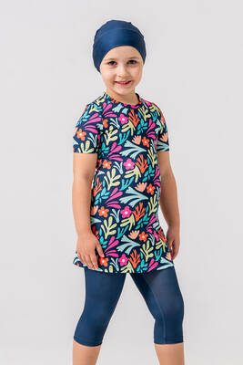 Maresiva - Girl's Short Sleeve Tights Full-Cover Swimwear Set 2905 Navy (1)