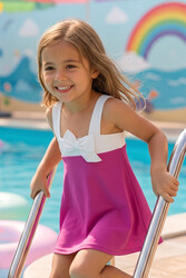 Haliç Mayo - Girls' Sleeveless Dress Swimsuit with Skirt Detail