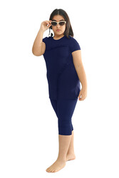 Remsa - Girls' Sleeveless Leggings Half-Covered Swimsuit 2705 Navy