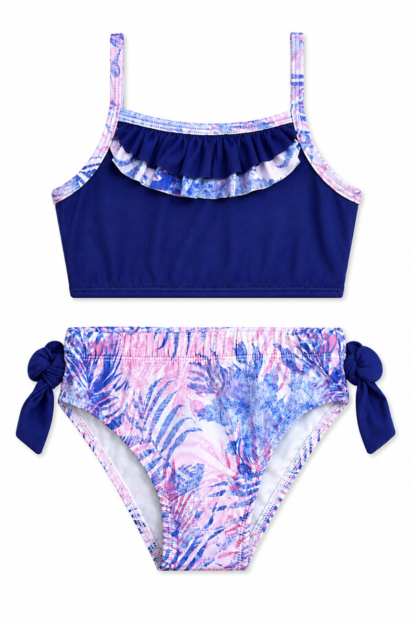 Two-Piece Girls Swimsuit Set with Lace Detail - Thumbnail