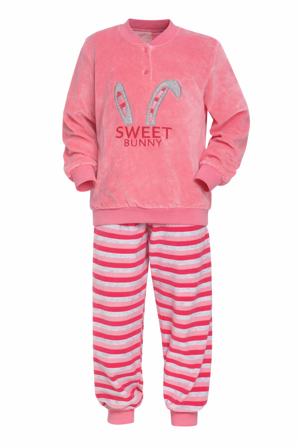 Girls' Velvet Pajama Set 1667 Pink01 - Thumbnail