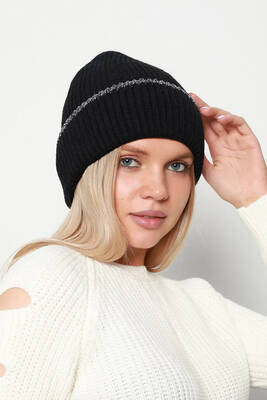 Remsa - Glitter Detail Women's Beanie RKŞ-1139 - Black